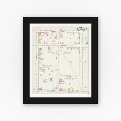 Old map wall art mockup — black gallery frame with white mat — Sanborn Fire Insurance Map from Winchester, Independent Cities, Virginia (1891), Sheet #0005