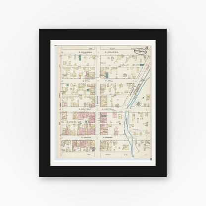 Old map wall art mockup — black gallery frame with white mat — Sanborn Fire Insurance Map from Chippewa Falls, Chippewa County, Wisconsin (1886), Sheet #0003
