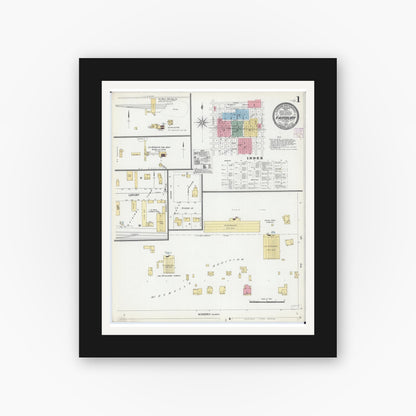 Old map wall art mockup — black gallery frame with white mat — Sanborn Fire Insurance Map from Fairbury, Livingston County, Illinois (1906), Sheet #0001