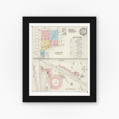 Old map wall art mockup — black gallery frame with white mat — Sanborn Fire Insurance Map from Crestline, Crawford County, Ohio (1887), Sheet #0001