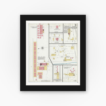 Old map wall art mockup — black gallery frame with white mat — Sanborn Fire Insurance Map from Montezuma, Parke County, Indiana (1900), Sheet #0002
