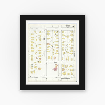 Old map wall art mockup — black gallery frame with white mat — Sanborn Fire Insurance Map from Owosso, Shiawassee County, Michigan (1915), Sheet #0006