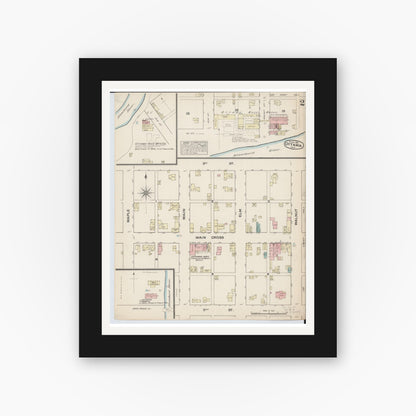 Old map wall art mockup — black gallery frame with white mat — Sanborn Fire Insurance Map from Ottawa, Putnam County, Ohio (1884), Sheet #0002