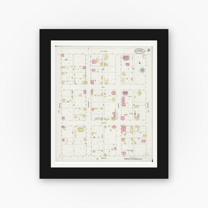 Old map wall art mockup — black gallery frame with white mat — Sanborn Fire Insurance Map from New Athens, Saint Clair County, Illinois (1900), Sheet #0003