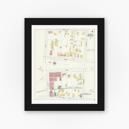 Old map wall art mockup — black gallery frame with white mat — Sanborn Fire Insurance Map from Hamilton, Madison County, New York (1906), Sheet #0004