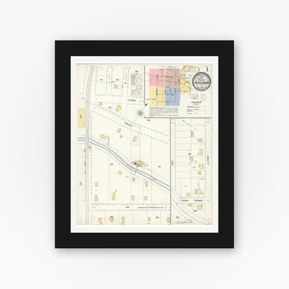 Old map wall art mockup — black gallery frame with white mat — Sanborn Fire Insurance Map from Arroyo Grande, San Luis Obispo County, California (1903), Sheet #0001