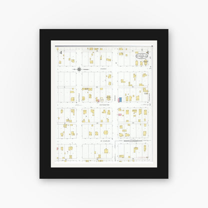 Old map wall art mockup — black gallery frame with white mat — Sanborn Fire Insurance Map from Saint Charles, Winona County, Minnesota (1927), Sheet #0004