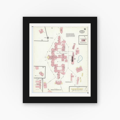 Old map wall art mockup — black gallery frame with white mat — Sanborn Fire Insurance Map from Athens, Athens County, Ohio (1914), Sheet #0014