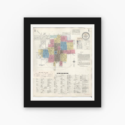 Old map wall art mockup — black gallery frame with white mat — Sanborn Fire Insurance Map from Marion, Williamson County, Illinois (1946) - Complete Map Set