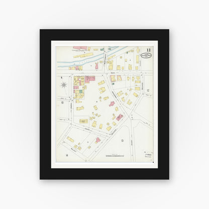 Old map wall art mockup — black gallery frame with white mat — Sanborn Fire Insurance Map from Chicopee, Hampden County, Massachusetts (1896), Sheet #0011