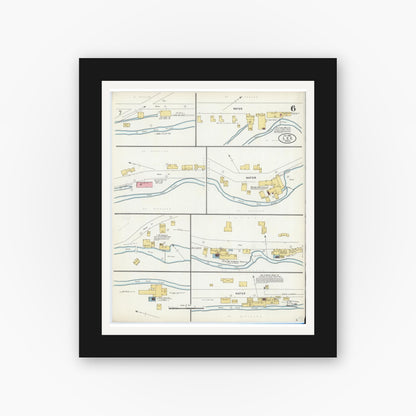 Old map wall art mockup — black gallery frame with white mat — Sanborn Fire Insurance Map from Lee, Berkshire County, Massachusetts (1905), Sheet #0006
