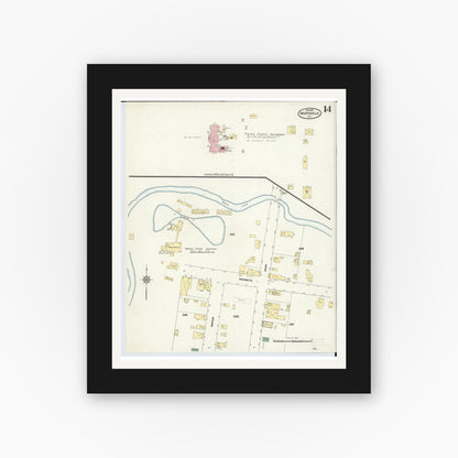 Old map wall art mockup — black gallery frame with white mat — Sanborn Fire Insurance Map from Marysville, Union County, Ohio (1910), Sheet #0014