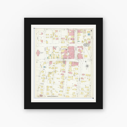 Old map wall art mockup — black gallery frame with white mat — Sanborn Fire Insurance Map from Middleport, Meigs County, Ohio (1908), Sheet #0004