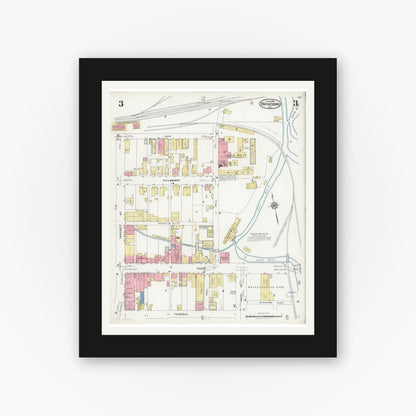 Old map wall art mockup — black gallery frame with white mat — Sanborn Fire Insurance Map from Waynesboro, Independent Cities, Virginia (1925), Sheet #0003