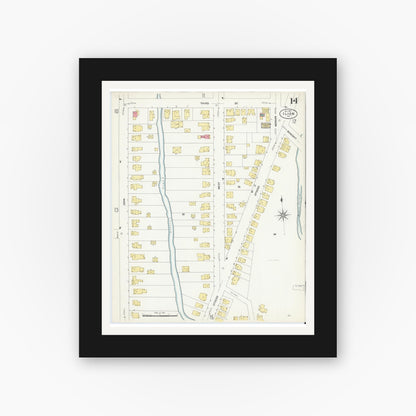 Old map wall art mockup — black gallery frame with white mat — Sanborn Fire Insurance Map from Ilion, Herkimer County, New York (1907), Sheet #0014