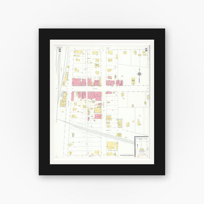 Old map wall art mockup — black gallery frame with white mat — Sanborn Fire Insurance Map from Higbee, Randolph County, Missouri (1933), Sheet #0002