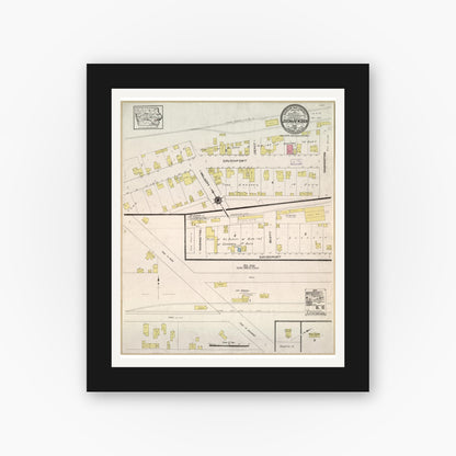 Old map wall art mockup — black gallery frame with white mat — Sanborn Fire Insurance Map from Dixon, Scott County, Iowa (1913), Sheet #0001