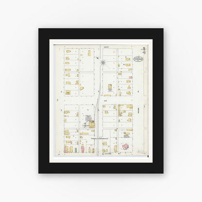 Old map wall art mockup — black gallery frame with white mat — Sanborn Fire Insurance Map from Perrysburg, Wood County, Ohio (1900), Sheet #0005