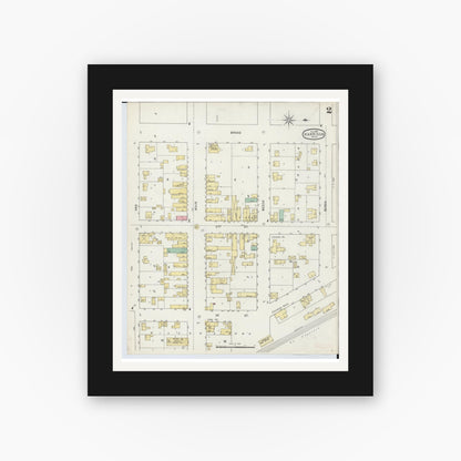 Old map wall art mockup — black gallery frame with white mat — Sanborn Fire Insurance Map from Harrison, Clare County, Michigan (1895), Sheet #0002