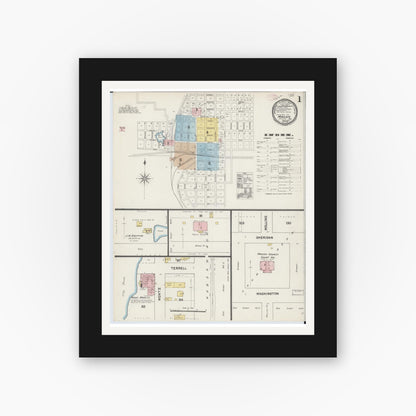 Old map wall art mockup — black gallery frame with white mat — Sanborn Fire Insurance Map from Macon, Macon County, Missouri (1890), Sheet #0001