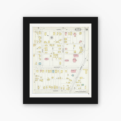 Old map wall art mockup — black gallery frame with white mat — Sanborn Fire Insurance Map from Pittston, Luzerne County, Pennsylvania (1896), Sheet #0013
