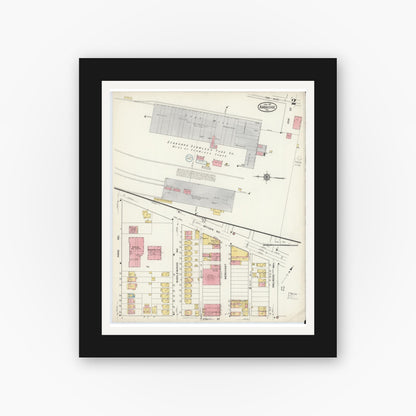 Old map wall art mockup — black gallery frame with white mat — Sanborn Fire Insurance Map from Ambridge, Beaver County, Pennsylvania (1917), Sheet #0002
