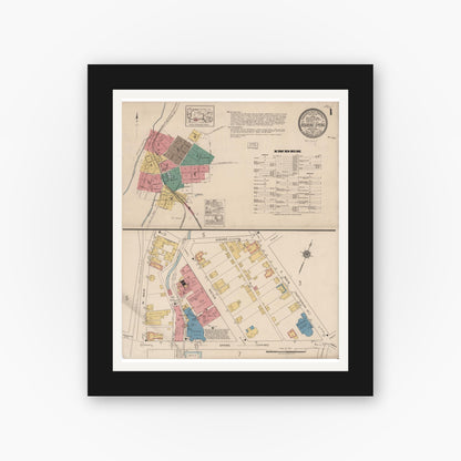 Old map wall art mockup — black gallery frame with white mat — Sanborn Fire Insurance Map from Roaring Spring, Blair County, Pennsylvania (1922) - Complete Map Set