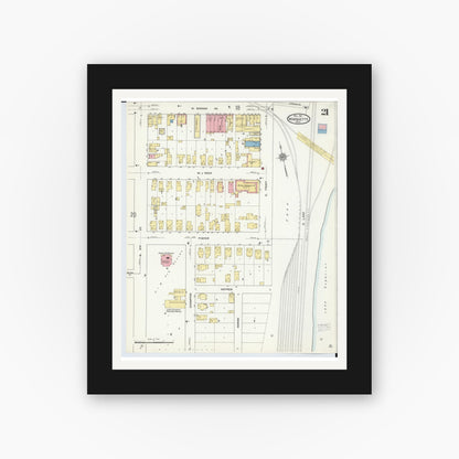 Old map wall art mockup — black gallery frame with white mat — Sanborn Fire Insurance Map from Marquette, Marquette County, Michigan (1911), Sheet #0021