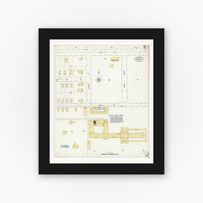 Old map wall art mockup — black gallery frame with white mat — Sanborn Fire Insurance Map from Miami, Dade County, Florida (1899), Sheet #0005