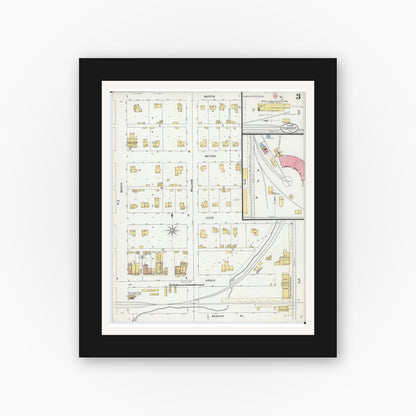 Old map wall art mockup — black gallery frame with white mat — Sanborn Fire Insurance Map from Forrest, Livingston County, Illinois (1899), Sheet #0003