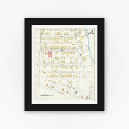 Old map wall art mockup — black gallery frame with white mat — Sanborn Fire Insurance Map from Natrona, Allegheny County, Pennsylvania (1906), Sheet #0005