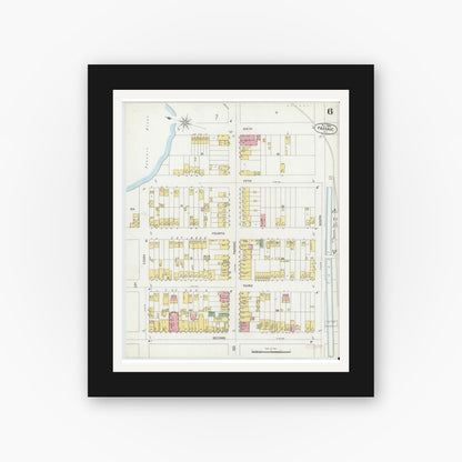 Old map wall art mockup — black gallery frame with white mat — Sanborn Fire Insurance Map from Passaic, Passaic County, New Jersey (1899), Sheet #0006