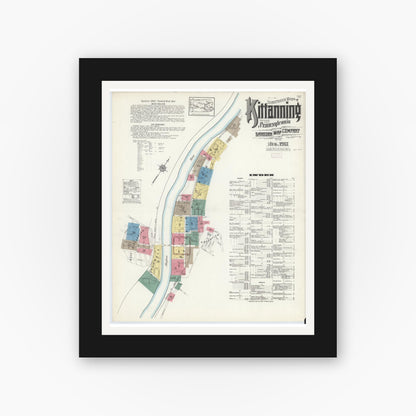 Old map wall art mockup — black gallery frame with white mat — Sanborn Fire Insurance Map from Kittanning, Armstrong County, Pennsylvania (1913), Sheet #0001