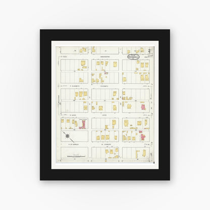 Old map wall art mockup — black gallery frame with white mat — Sanborn Fire Insurance Map from Brownsville, Cameron County, Texas (1919), Sheet #0002