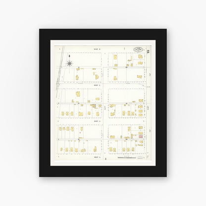 Old map wall art mockup — black gallery frame with white mat — Sanborn Fire Insurance Map from Colton, San Bernardino County, California (1907), Sheet #0002