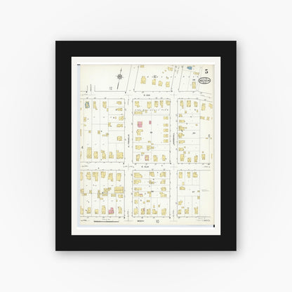 Old map wall art mockup — black gallery frame with white mat — Sanborn Fire Insurance Map from Wauseon, Fulton County, Ohio (1916), Sheet #0005