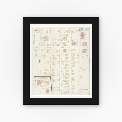 Old map wall art mockup — black gallery frame with white mat — Sanborn Fire Insurance Map from Dalton, Wayne County, Ohio (1929), Sheet #0003