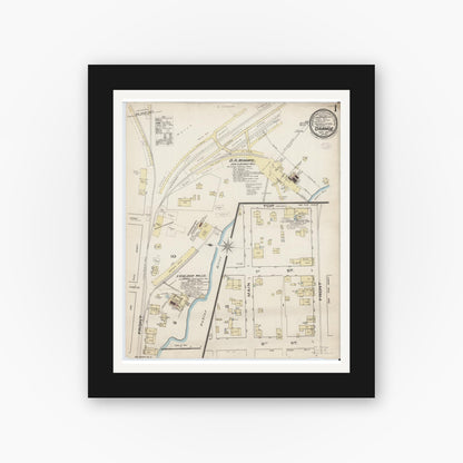 Old map wall art mockup — black gallery frame with white mat — Sanborn Fire Insurance Map from Orange, Orange County, Texas (1885), Sheet #0001