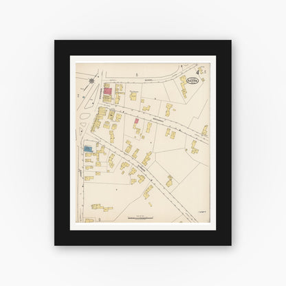 Old map wall art mockup — black gallery frame with white mat — Sanborn Fire Insurance Map from Barre, Worcester County, Massachusetts (1922), Sheet #0004