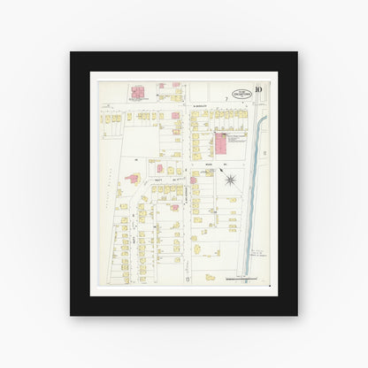 Old map wall art mockup — black gallery frame with white mat — Sanborn Fire Insurance Map from Uniontown, Fayette County, Pennsylvania (1907), Sheet #0010