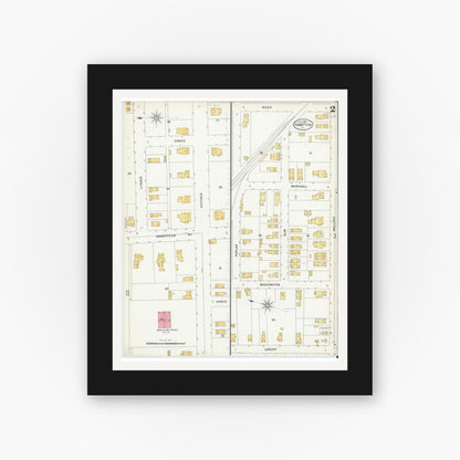 Old map wall art mockup — black gallery frame with white mat — Sanborn Fire Insurance Map from Hampton, Independent Cities, Virginia (1900), Sheet #0002