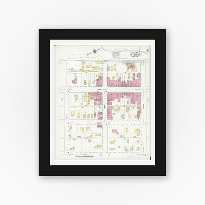 Old map wall art mockup — black gallery frame with white mat — Sanborn Fire Insurance Map from Le Sueur, Le Sueur County, Minnesota (1911), Sheet #0004