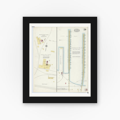 Old map wall art mockup — black gallery frame with white mat — Sanborn Fire Insurance Map from Escanaba, Delta County, Michigan (1913), Sheet #0029