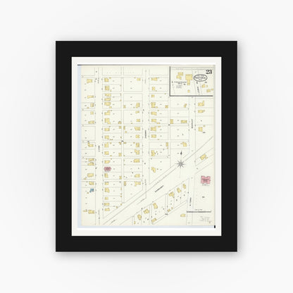 Old map wall art mockup — black gallery frame with white mat — Sanborn Fire Insurance Map from Fostoria, Seneca, Hancock, And Wood Counties, Ohio (1908), Sheet #0023