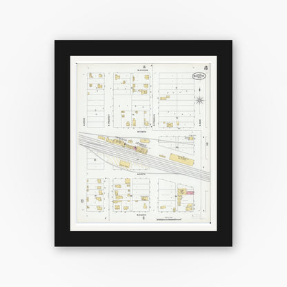 Old map wall art mockup — black gallery frame with white mat — Sanborn Fire Insurance Map from Rochester, Olmsted County, Minnesota (1899), Sheet #0008