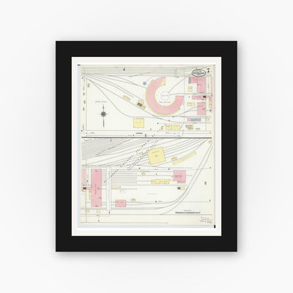 Old map wall art mockup — black gallery frame with white mat — Sanborn Fire Insurance Map from Dennison, Tuscarawas County, Ohio (1909), Sheet #0007