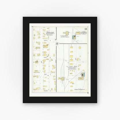 Old map wall art mockup — black gallery frame with white mat — Sanborn Fire Insurance Map from Houghton, Houghton County, Michigan (1908), Sheet #0011