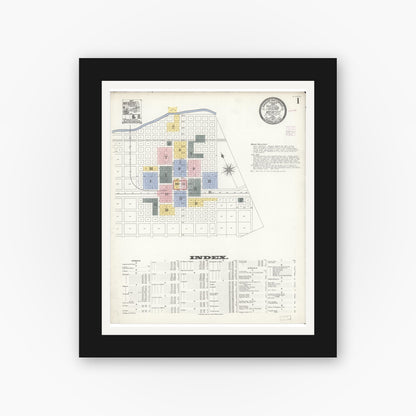 Old map wall art mockup — black gallery frame with white mat — Sanborn Fire Insurance Map from Merced, Merced County, California (1907) - Complete Map Set