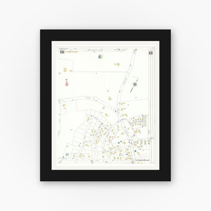 Old map wall art mockup — black gallery frame with white mat — Sanborn Fire Insurance Map from Lexington, Middlesex County, Massachusetts (1935), Sheet #0018