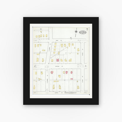 Old map wall art mockup — black gallery frame with white mat — Sanborn Fire Insurance Map from Highland Park, Lake County, Illinois (1918), Sheet #0007
